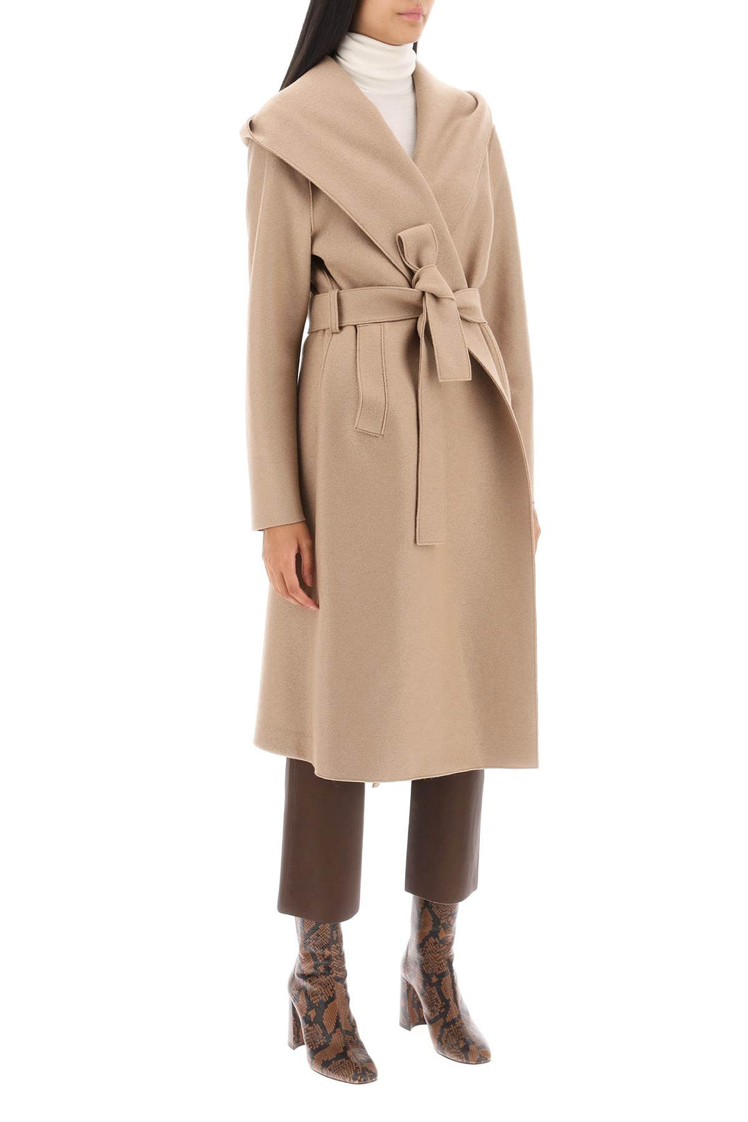 Hooded Robe Coat In Pressed Wool - Harris Wharf London - Women