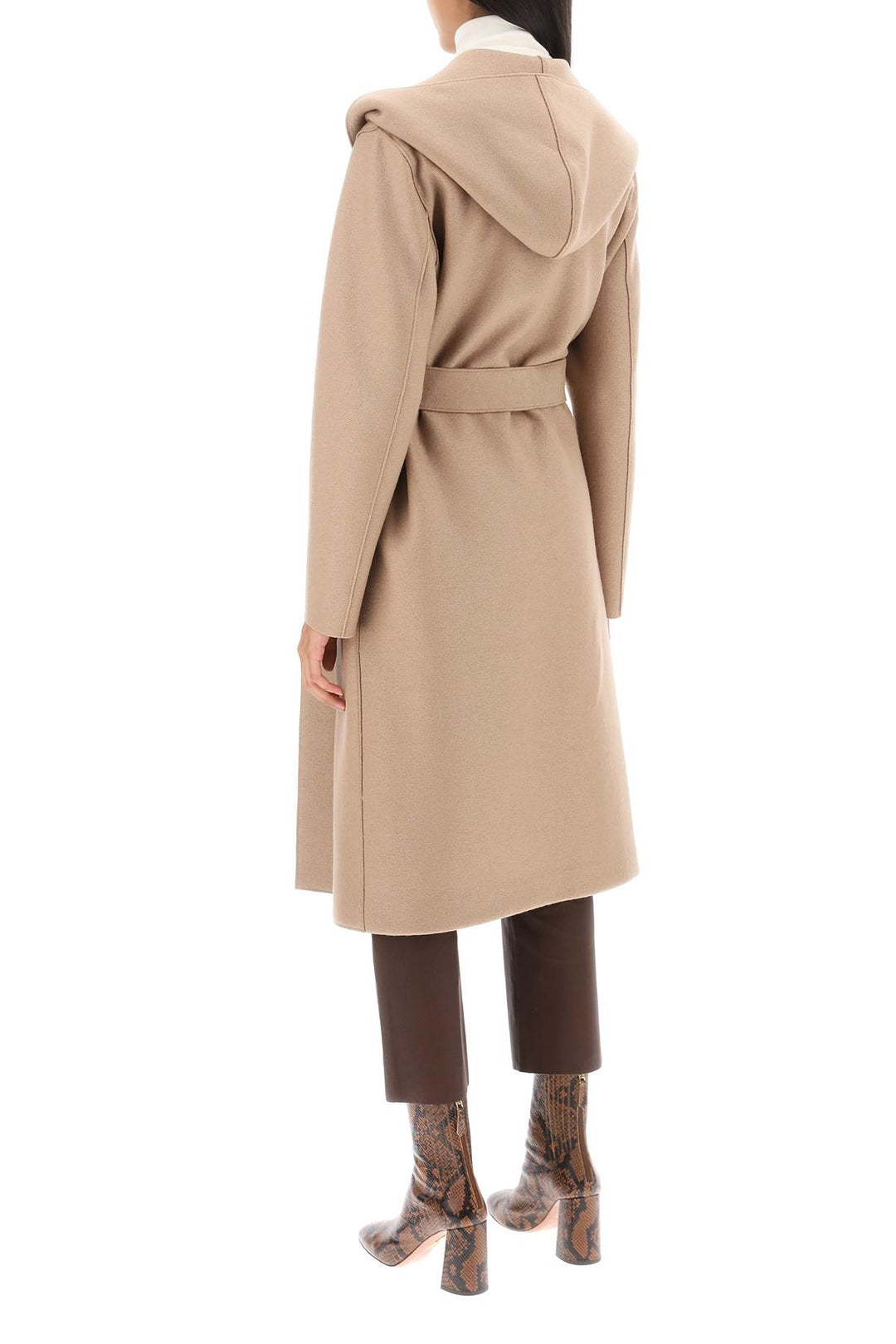 Hooded Robe Coat In Pressed Wool - Harris Wharf London - Women