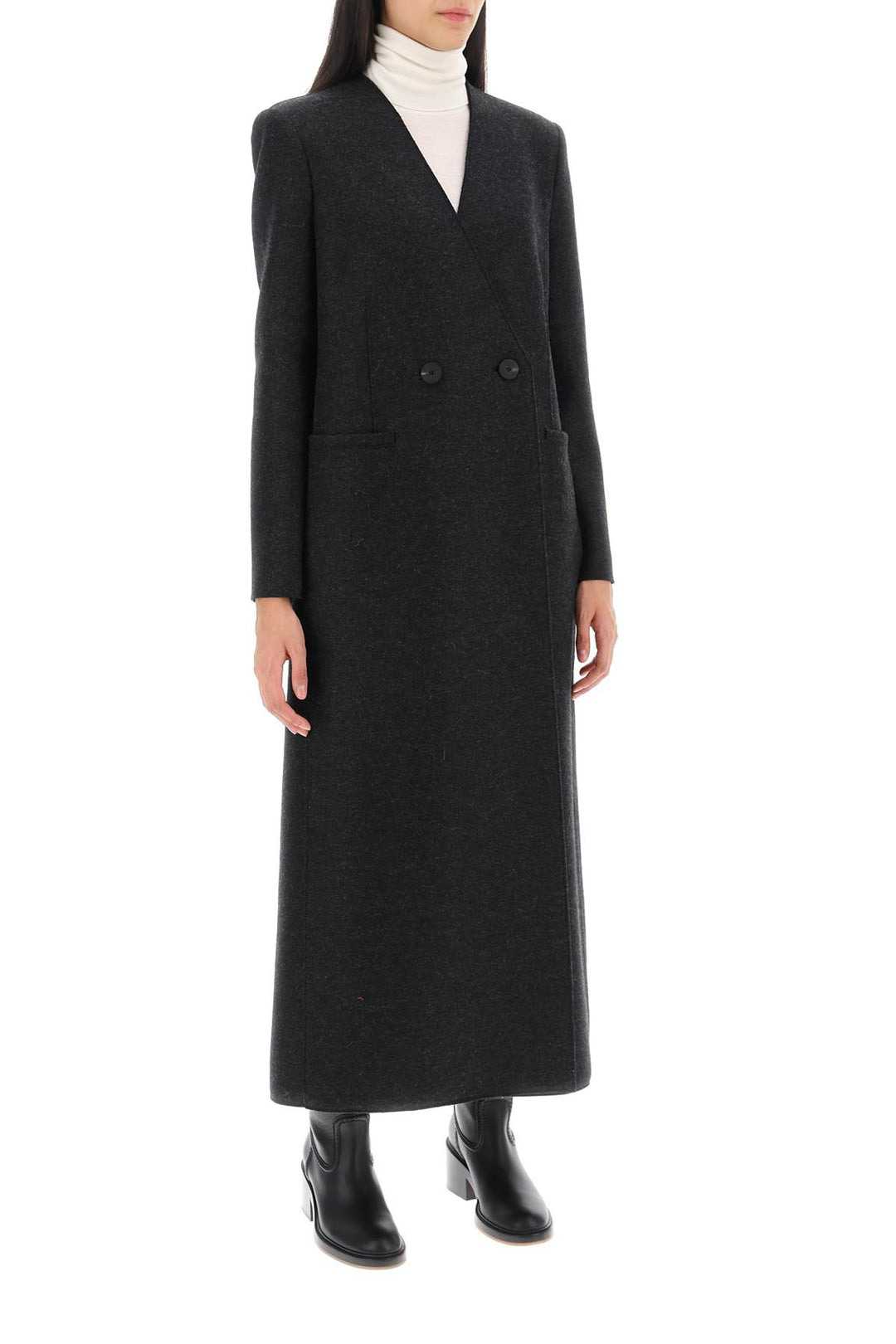 Collarless Coat In Pressed Wool - Harris Wharf London - Women