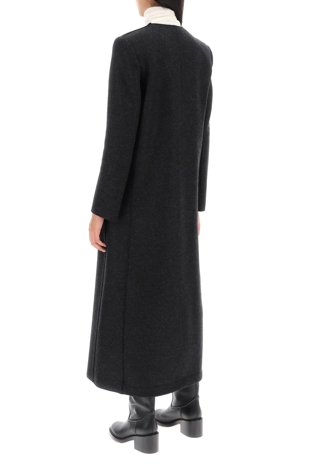 Collarless Coat In Pressed Wool - Harris Wharf London - Women