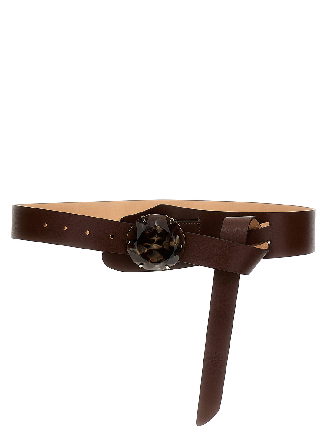 Jewel Buckle Leather Belt Belts Brown