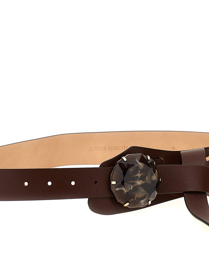 Jewel Buckle Leather Belt Belts Brown