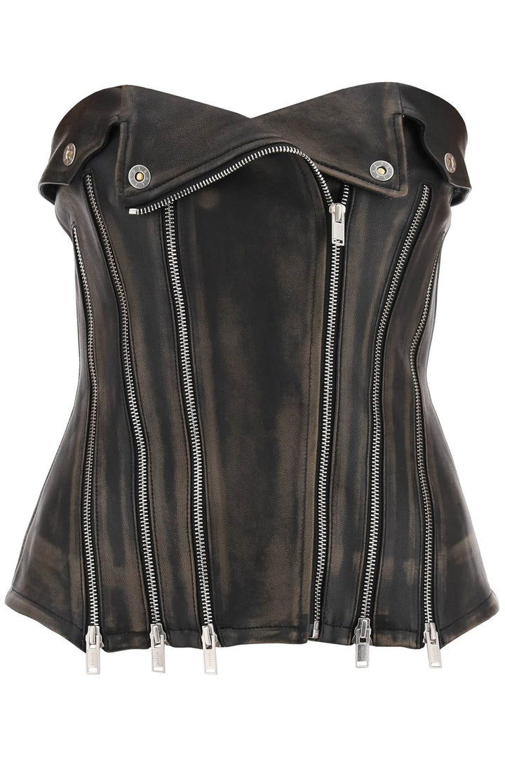 Leather Biker Corset Top - Dion Lee - Women