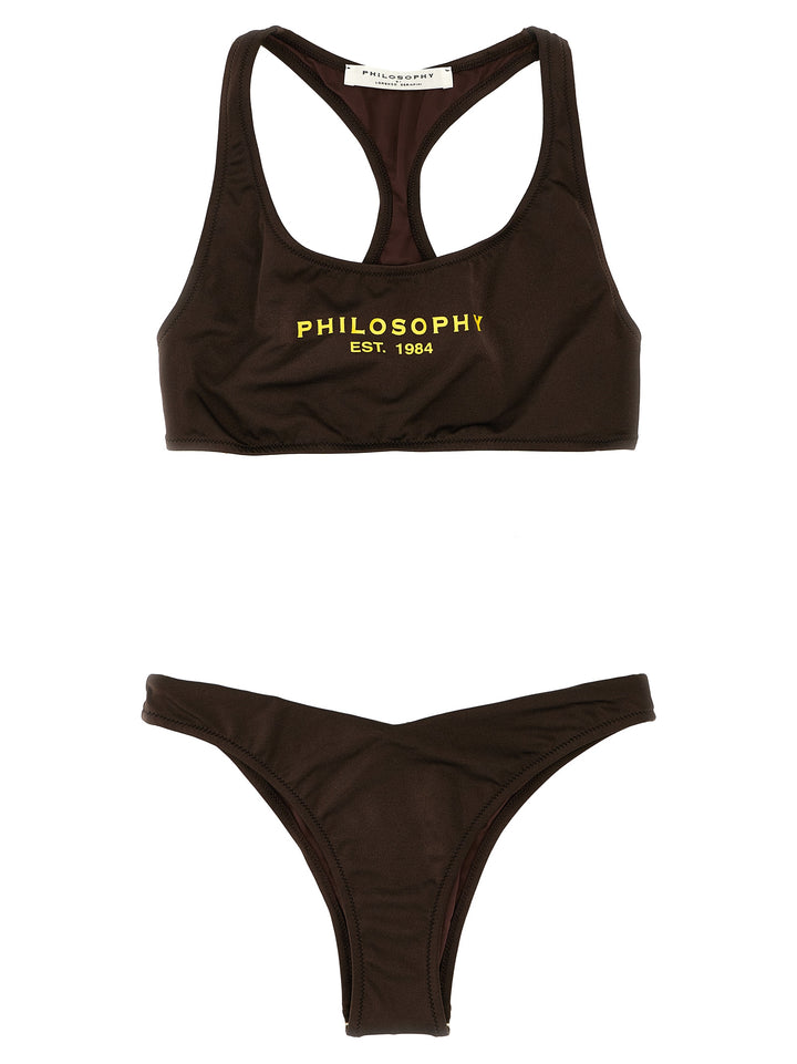 Logo Print Bikini Beachwear Brown