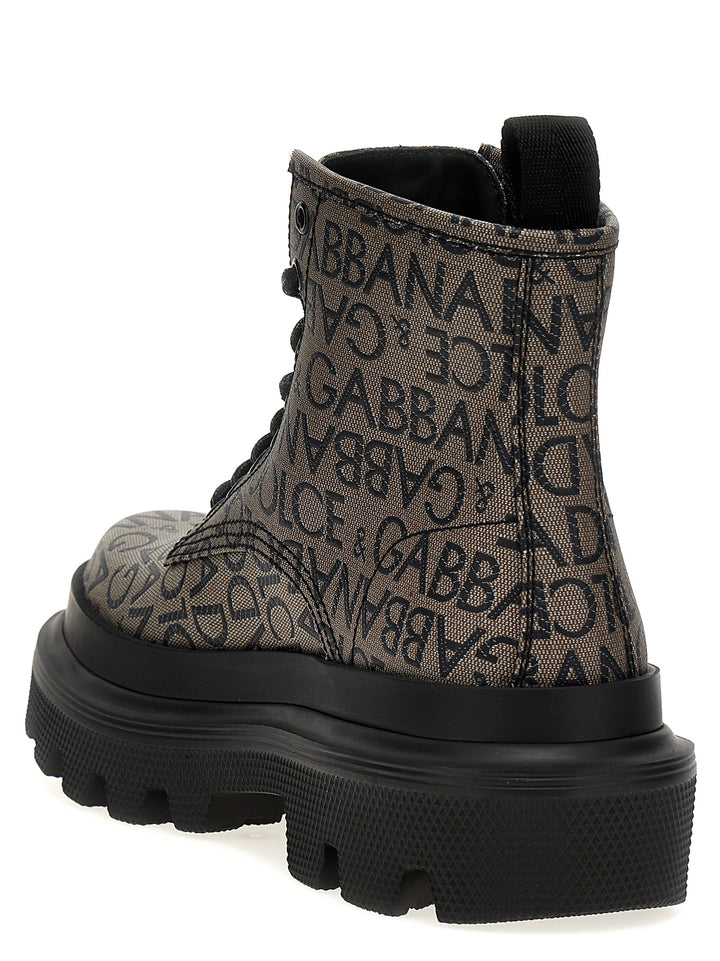 Jacquard Logo Combat Boots Boots, Ankle Boots Gray