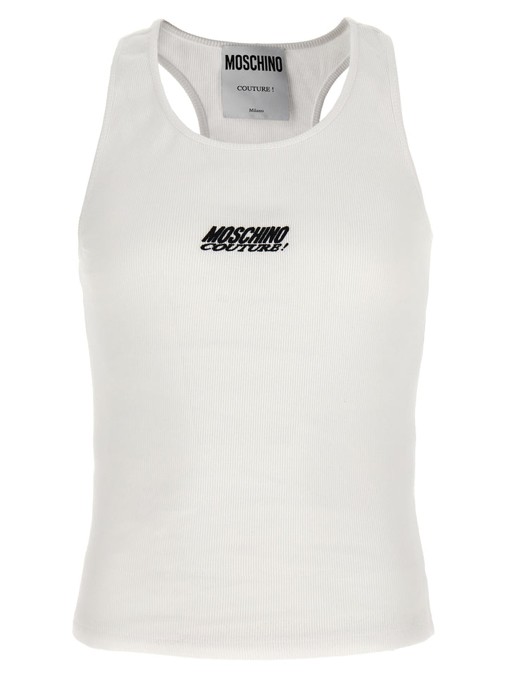 Logo Ribbed Top Tops White