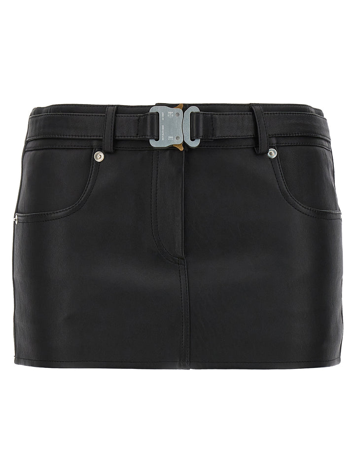 Leather Buckle Mini Skirts Black