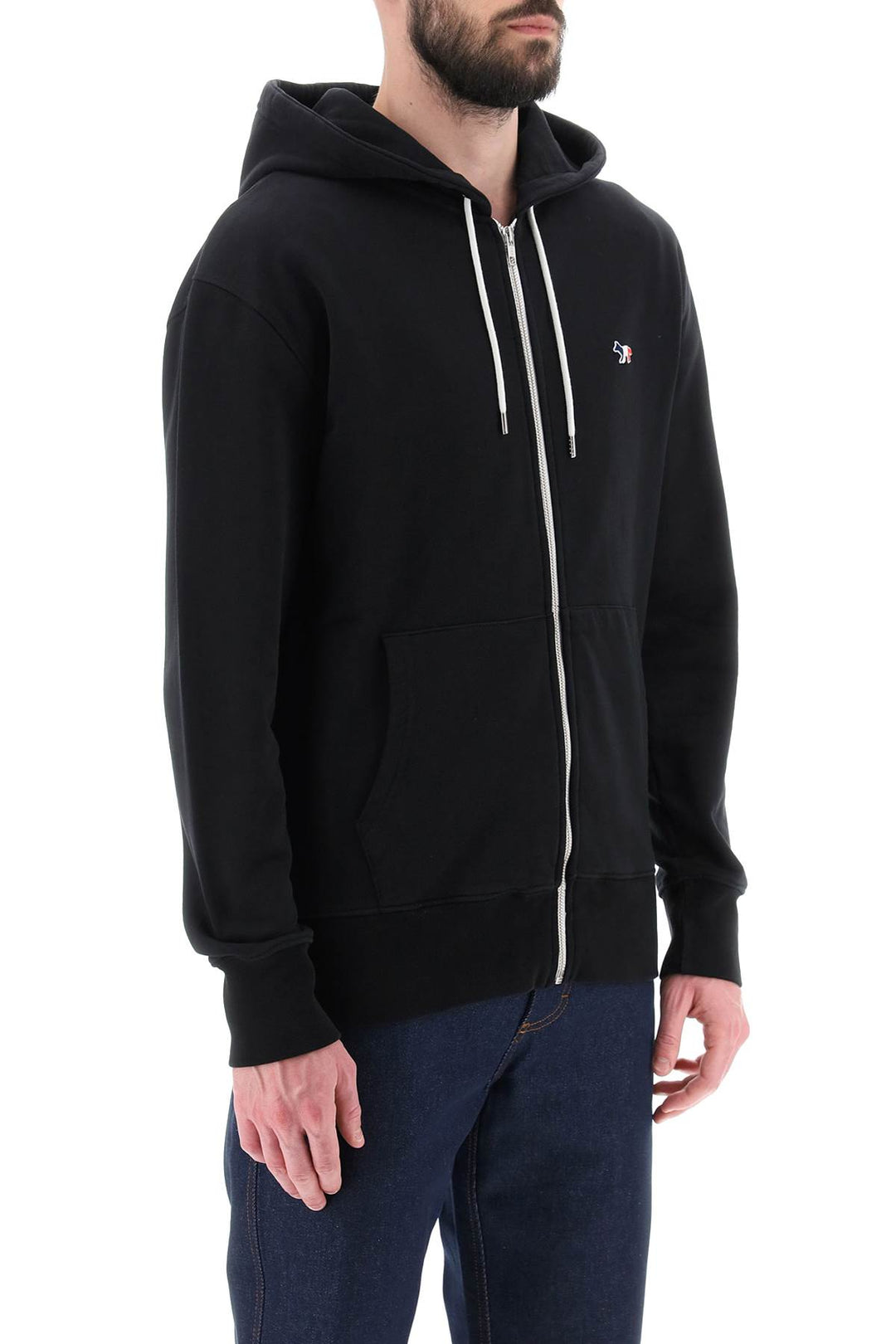 Full Zip Hoodie With Tricolor Fox Patch - Maison Kitsune - Men