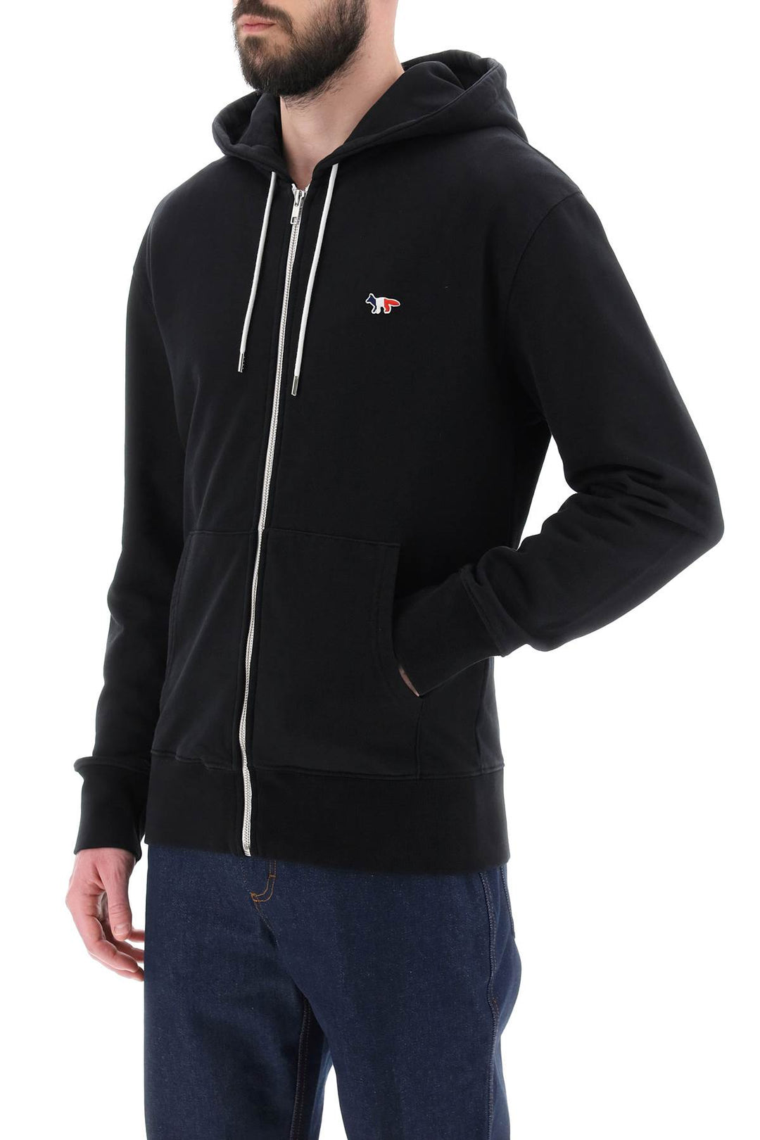 Full Zip Hoodie With Tricolor Fox Patch - Maison Kitsune - Men