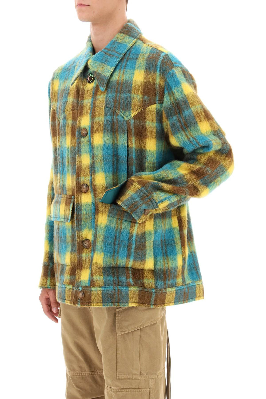 Brushed Yarn Overshirt With Check Motif - Andersson Bell - Men