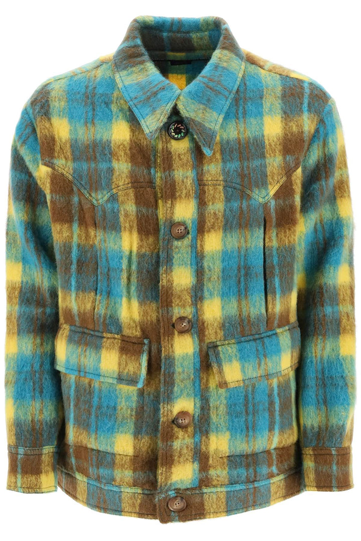 Brushed Yarn Overshirt With Check Motif - Andersson Bell - Men