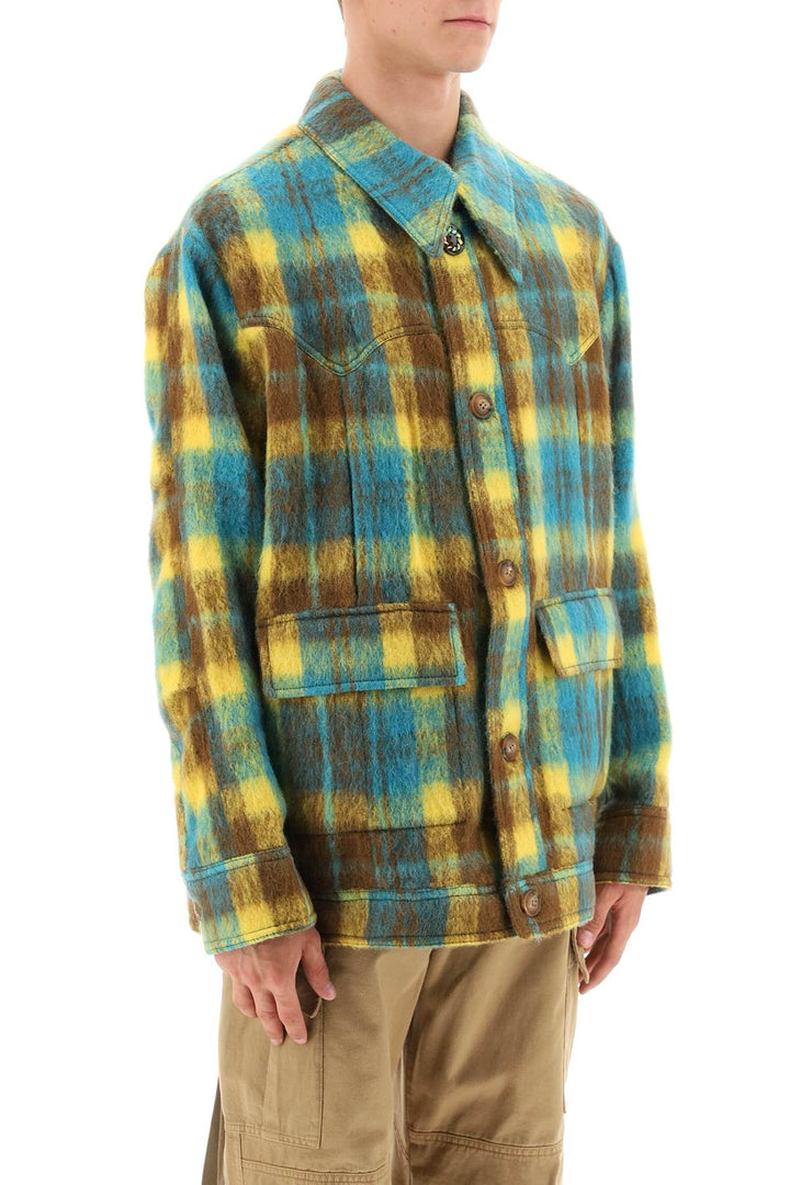 Brushed Yarn Overshirt With Check Motif - Andersson Bell - Men