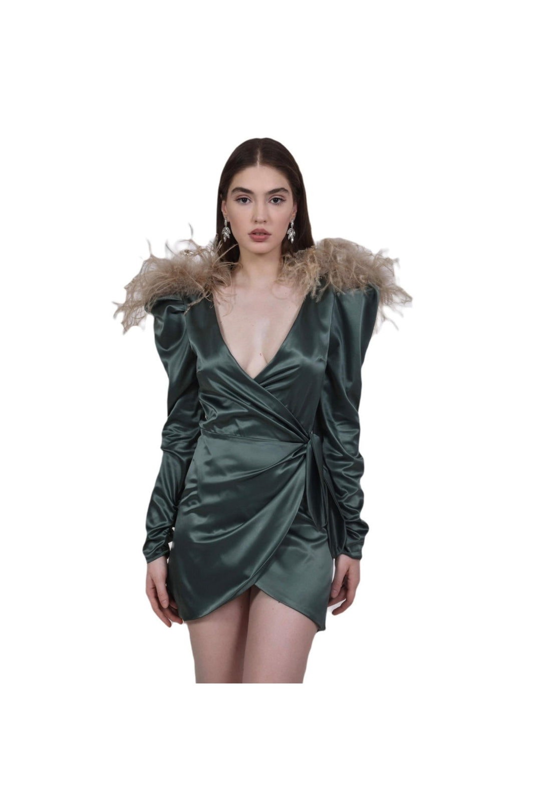 Ares Dress in Green Satin