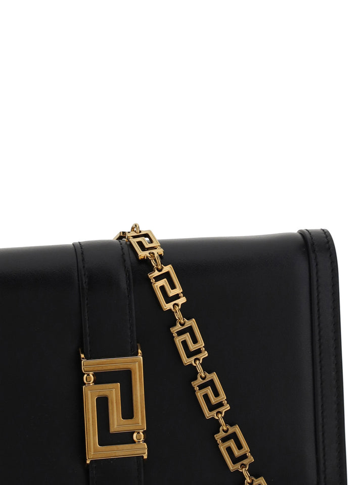 Leather shoulder bag with metal La Greca detail