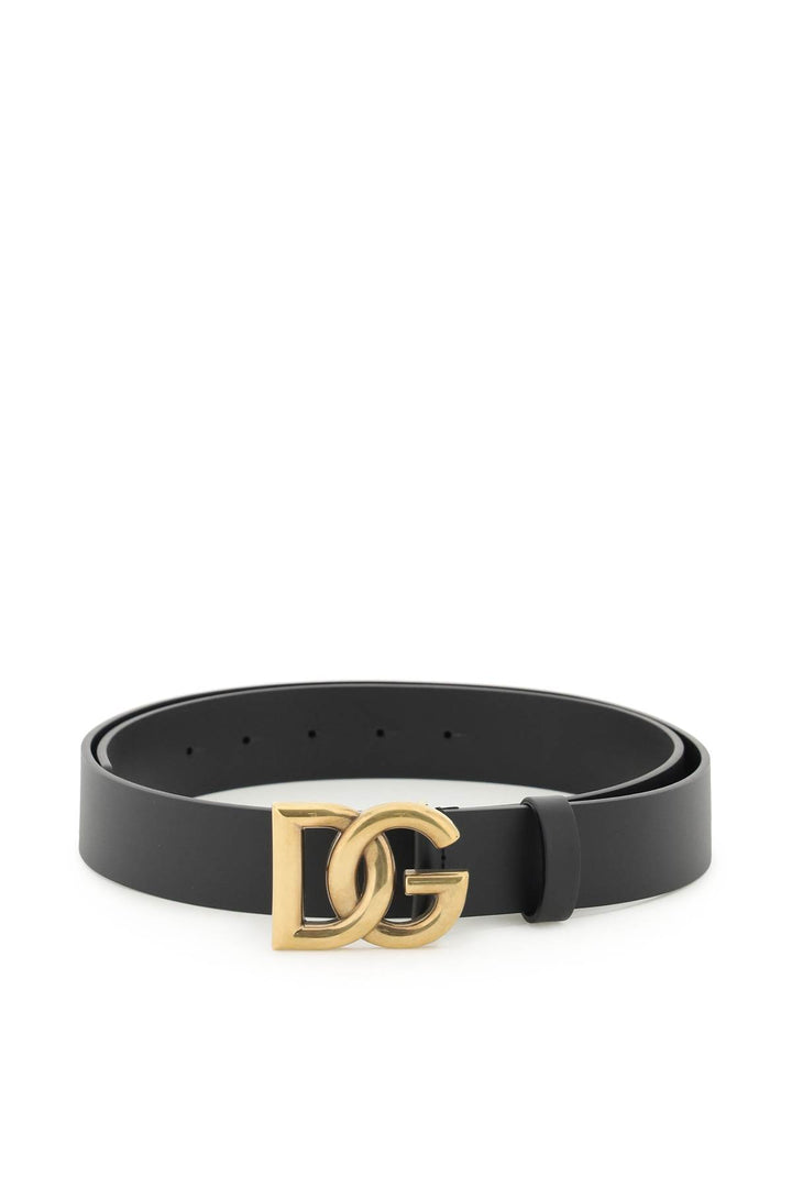 Lux Leather Belt With Crossed Dg Logo - Dolce & Gabbana - Men