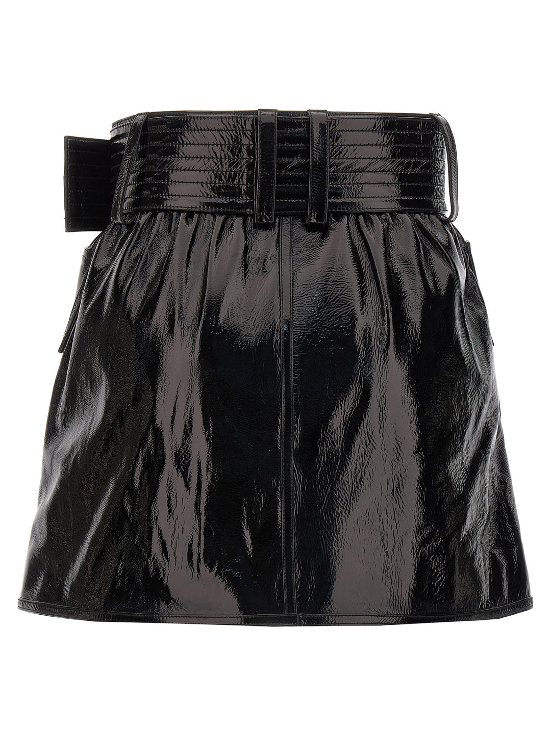 Belt-Up Shiny Leather Skirt Skirts Black