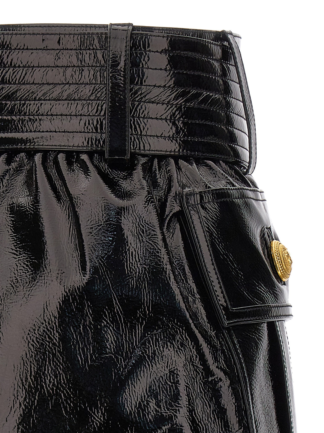 Belt-Up Shiny Leather Skirt Skirts Black