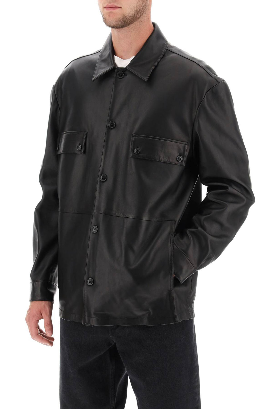 Lamb Leather Overshirt - Closed - Women