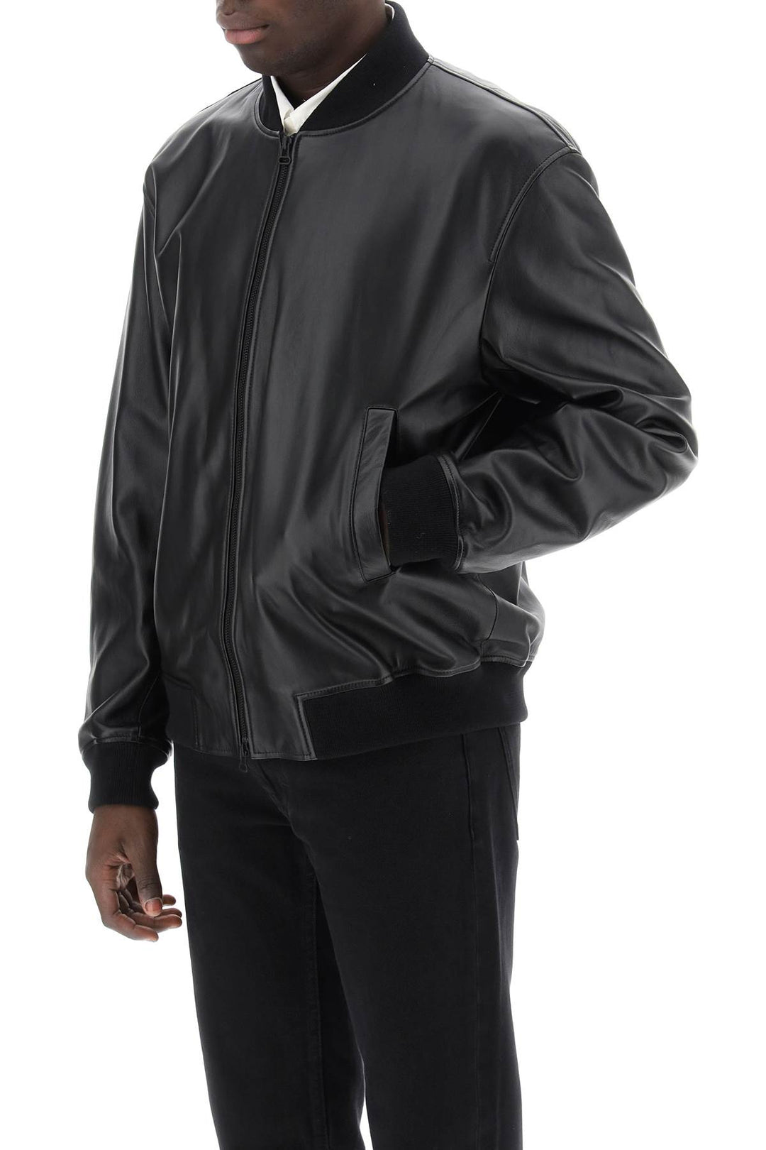 Leather Bomber Jacket - Closed - Men