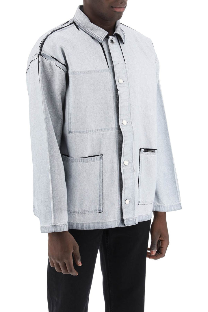 Reversible Jacket In Screen Printed Denim - Closed - Men