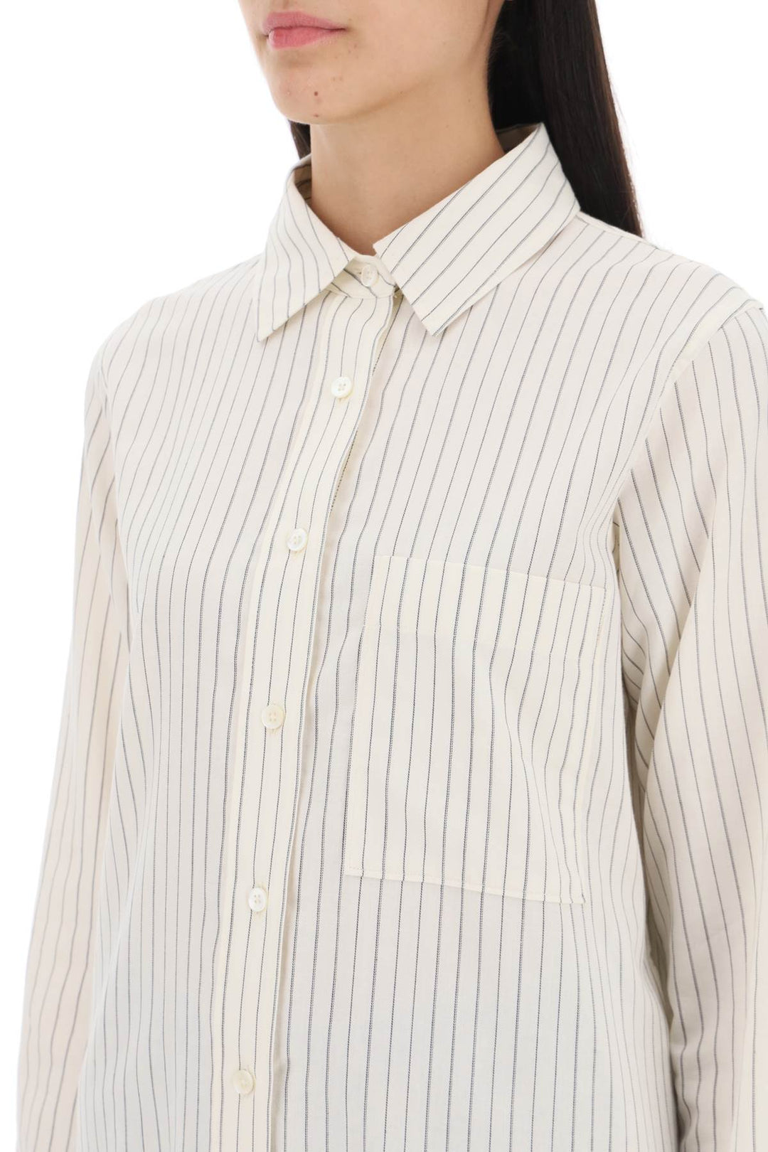 Striped Cotton Wool Shirt - Closed - Women