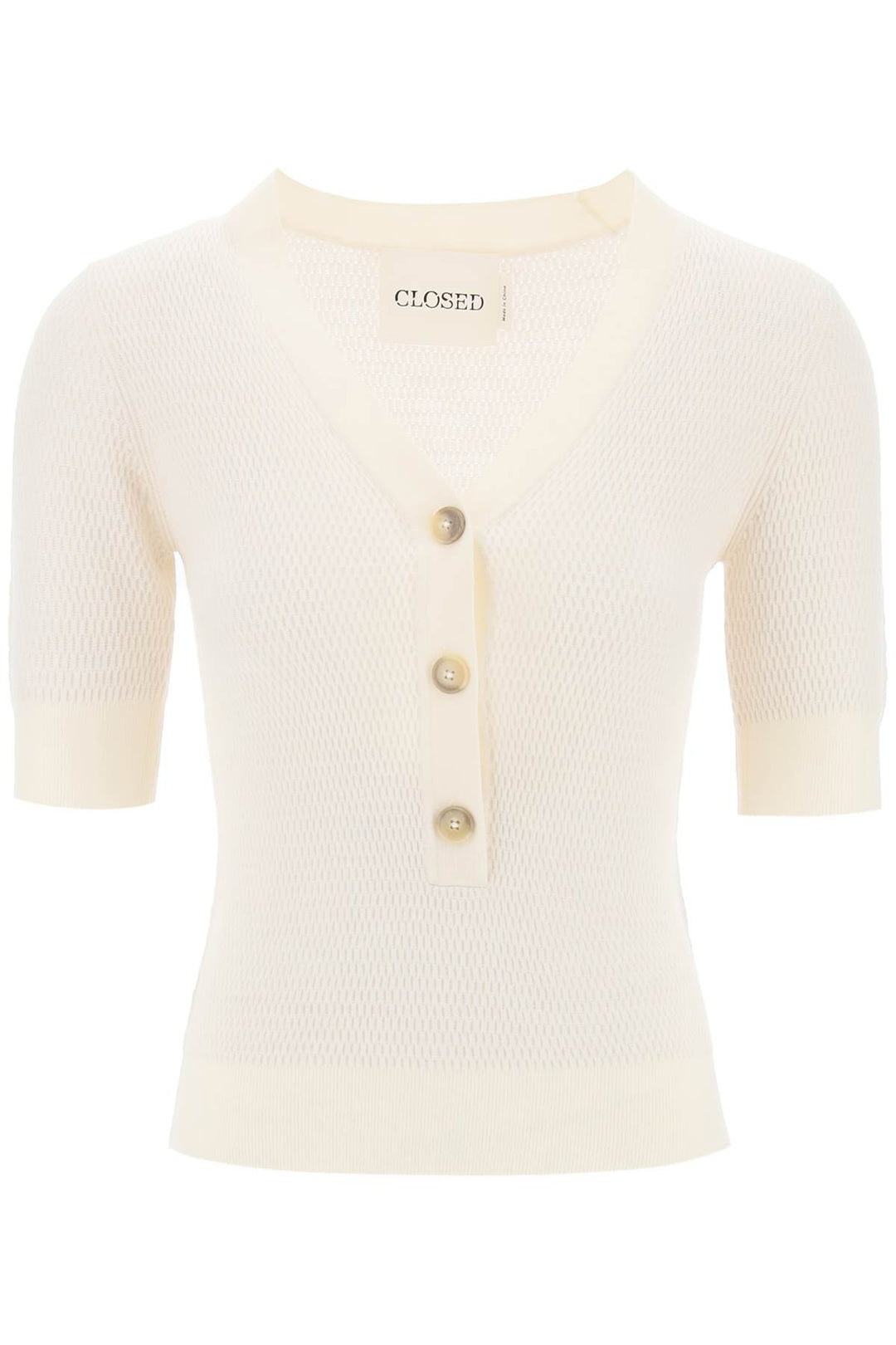 Knitted Top With Short Sleeves - Closed - Women