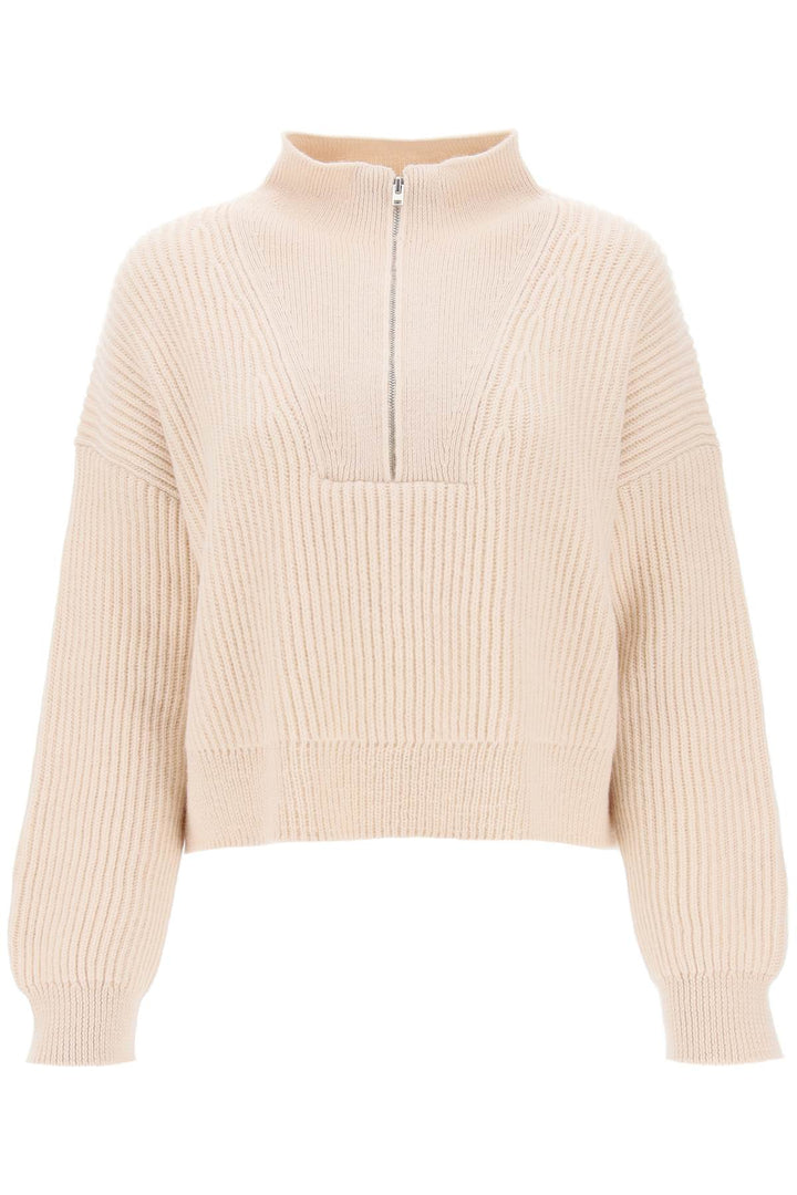 Cropped Sweater With Partial Zipper Placket - Closed - Women