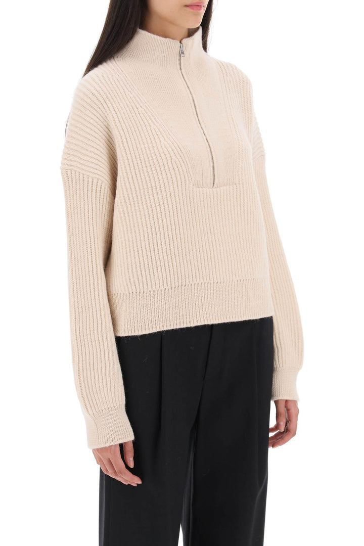 Cropped Sweater With Partial Zipper Placket - Closed - Women