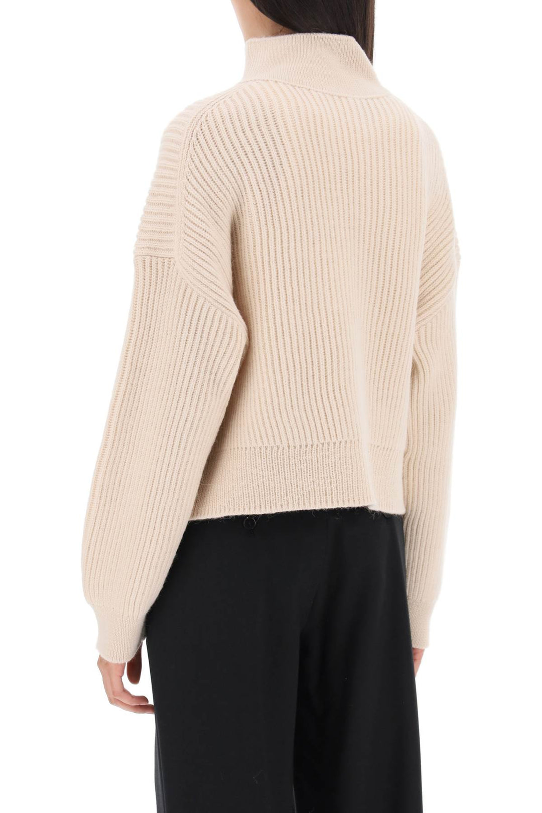 Cropped Sweater With Partial Zipper Placket - Closed - Women