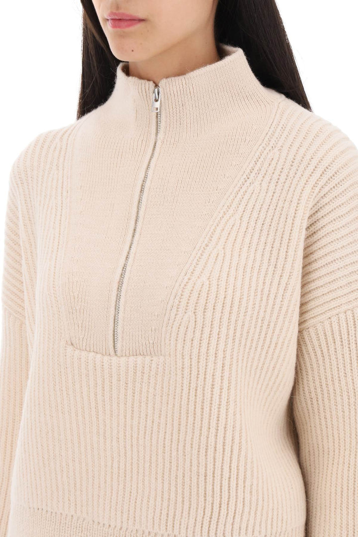 Cropped Sweater With Partial Zipper Placket - Closed - Women