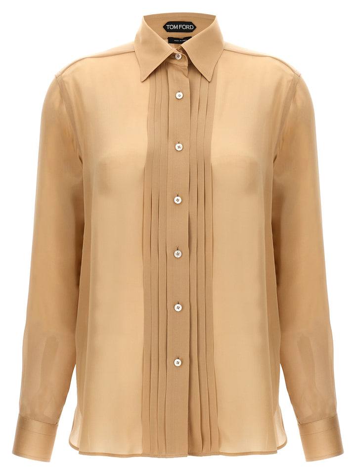 Pleated Plastron Shirt Shirt, Blouse Beige