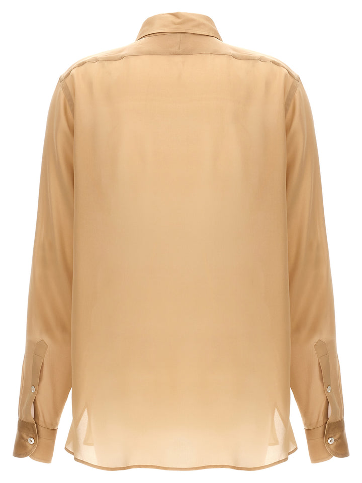 Pleated Plastron Shirt Shirt, Blouse Beige