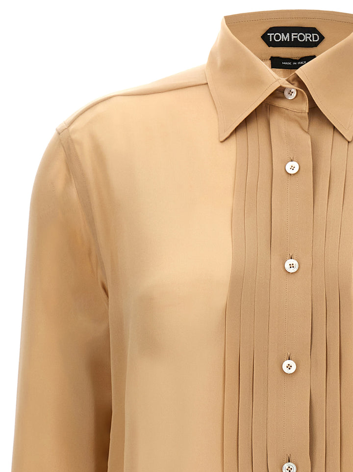 Pleated Plastron Shirt Shirt, Blouse Beige