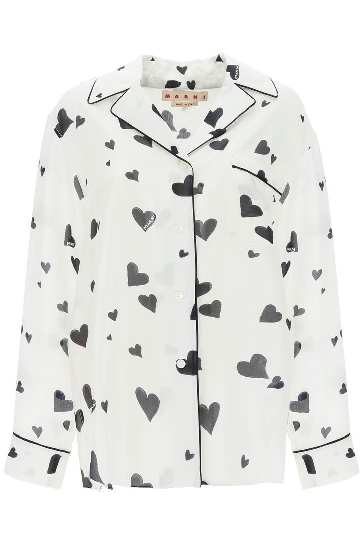 Bunch Of Hearts Print Silk Pajama Shirt - Marni - Women