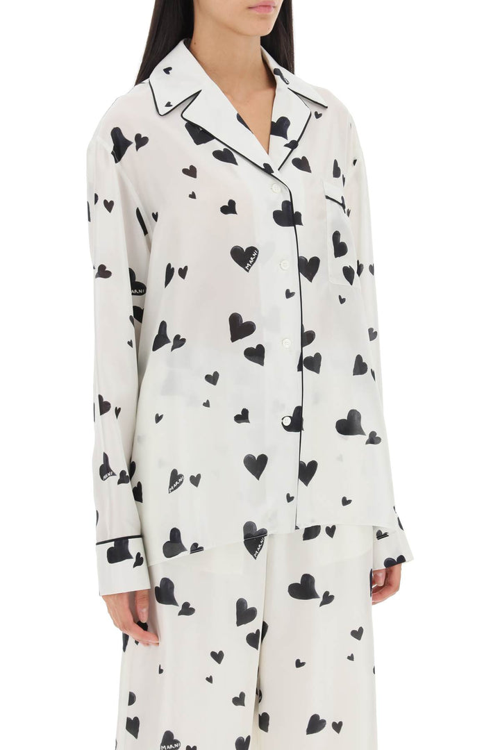 Bunch Of Hearts Print Silk Pajama Shirt - Marni - Women