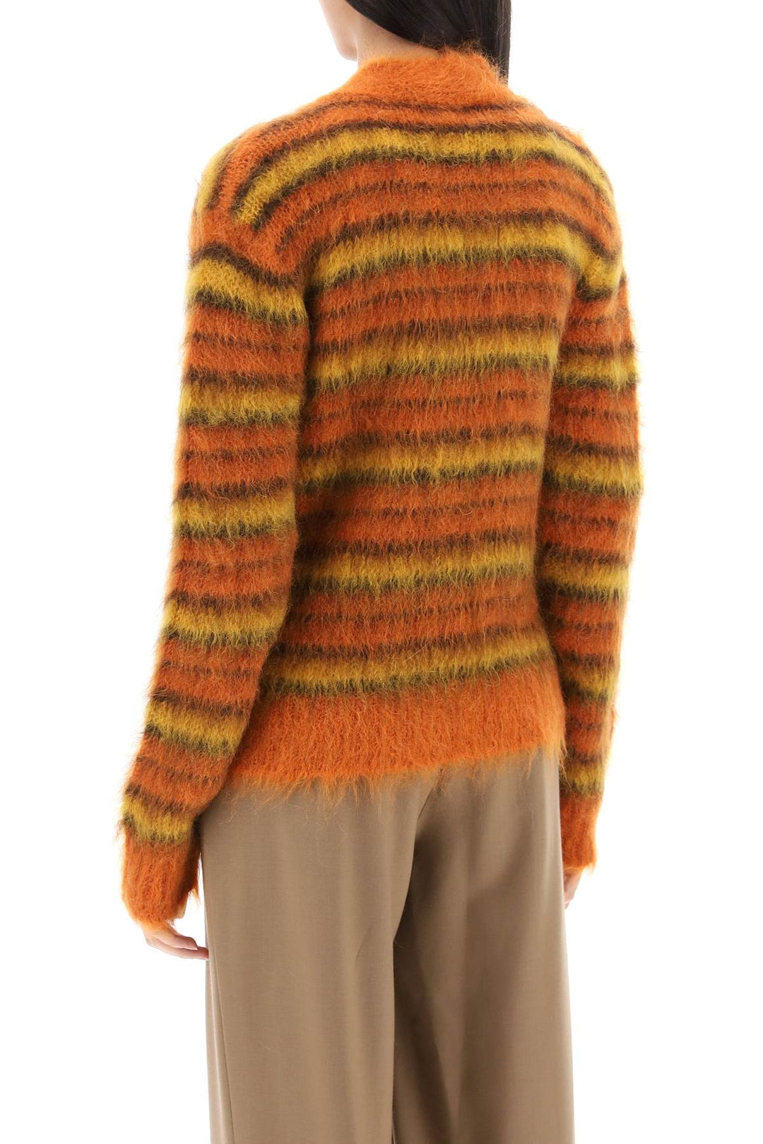 Cardigan In Striped Brushed Mohair - Marni - Women