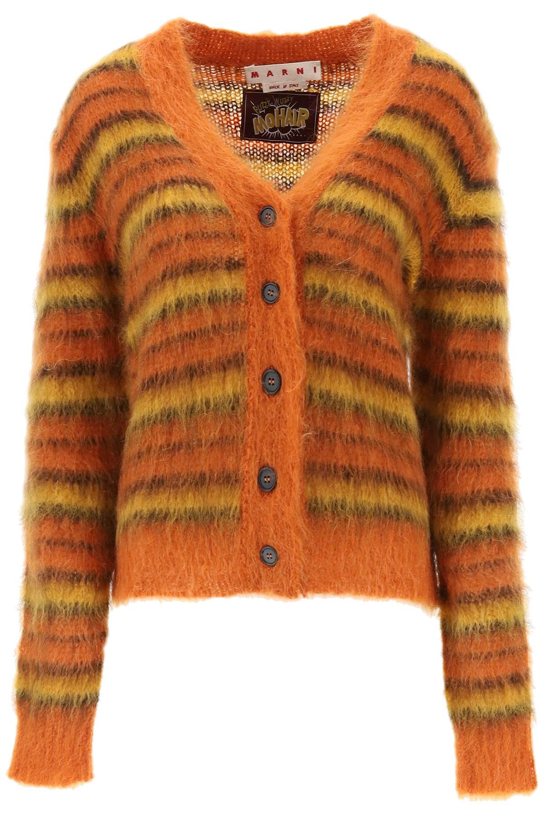 Cardigan In Striped Brushed Mohair - Marni - Women