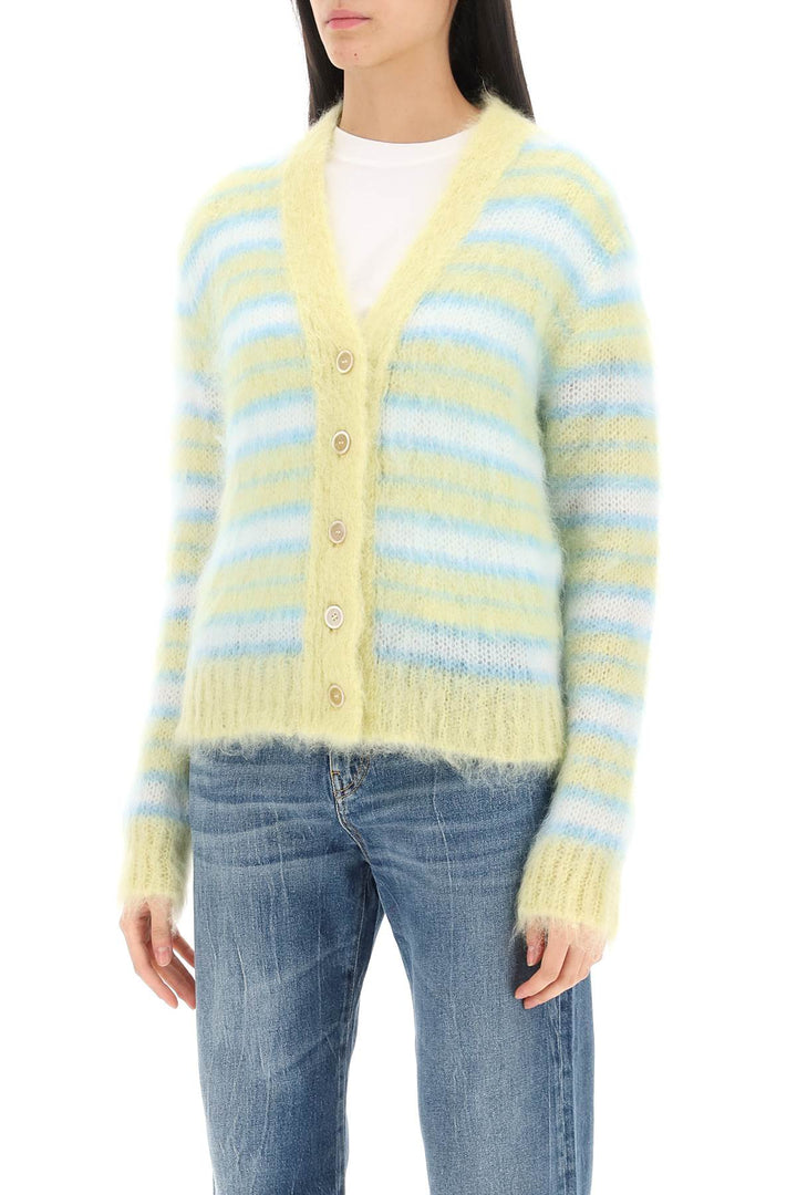 Cardigan In Striped Brushed Mohair - Marni - Women