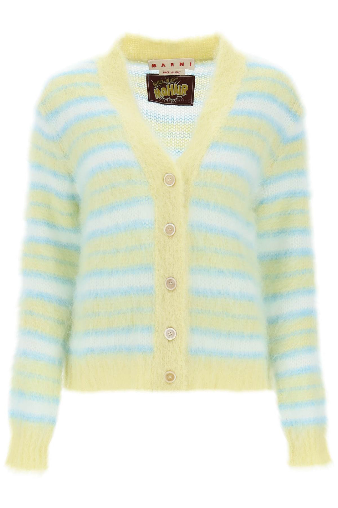 Cardigan In Striped Brushed Mohair - Marni - Women