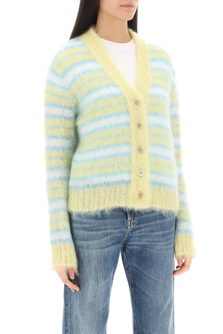 Cardigan In Striped Brushed Mohair - Marni - Women