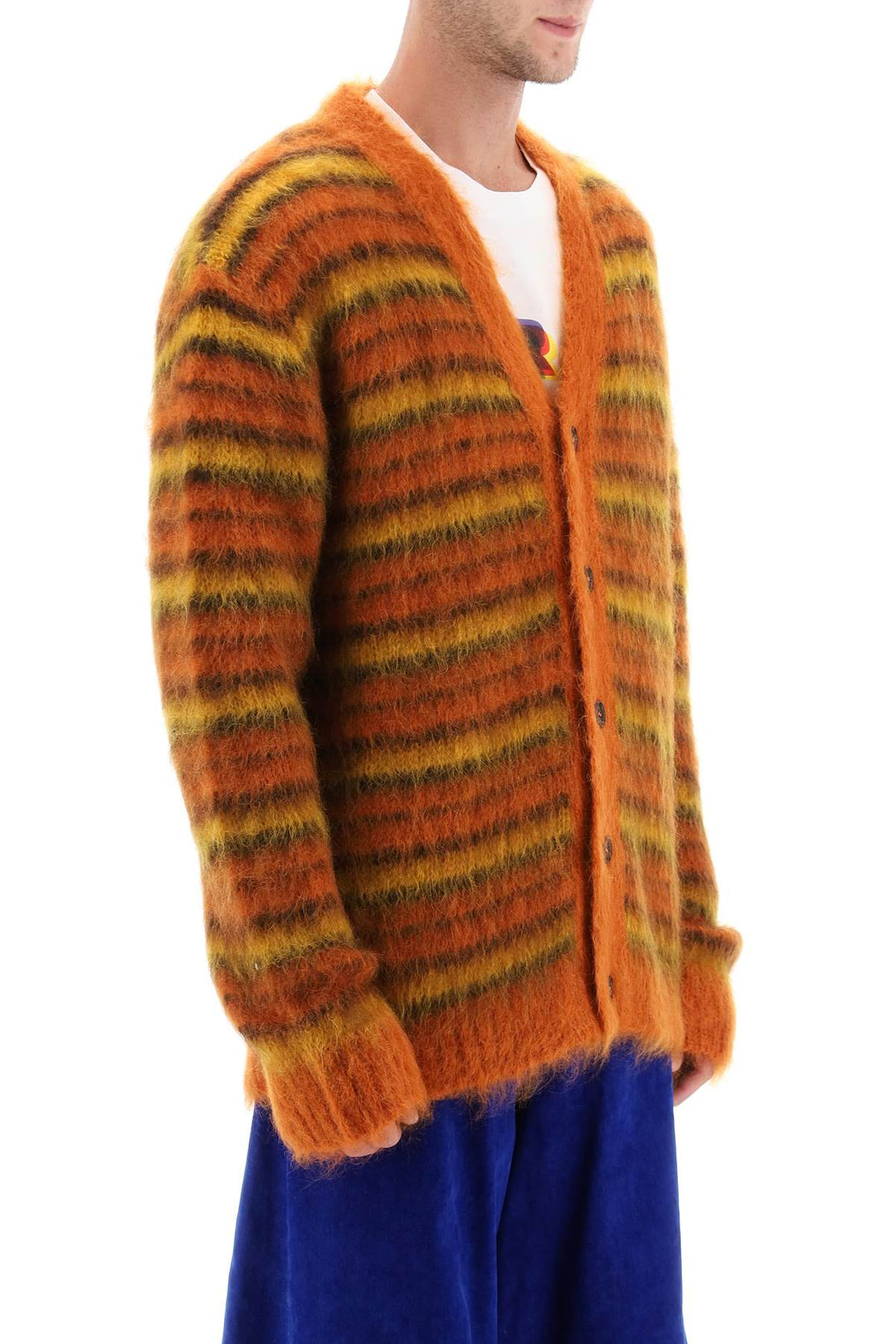 Cardigan In Striped Brushed Mohair - Marni - Men