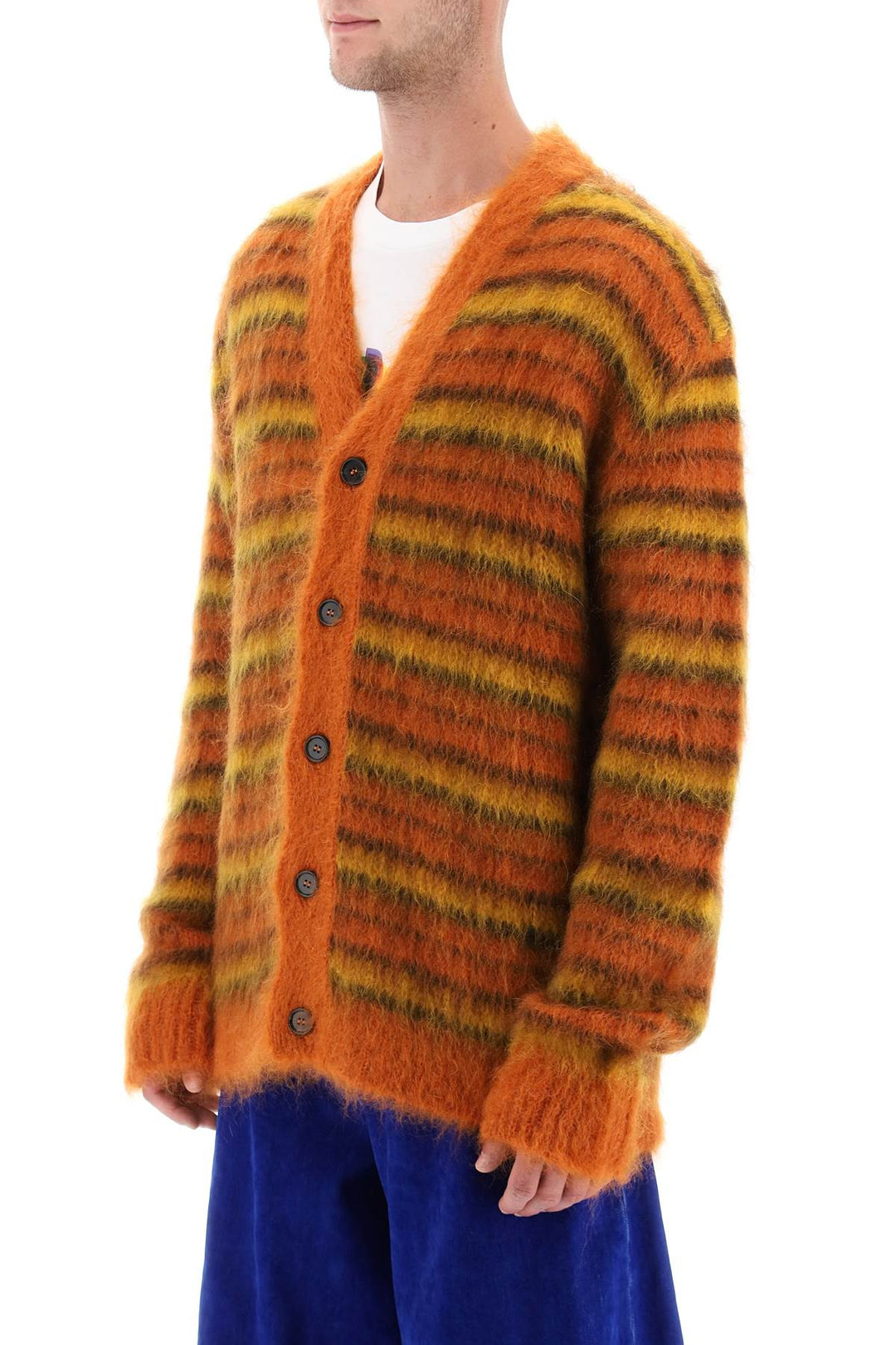 Cardigan In Striped Brushed Mohair - Marni - Men