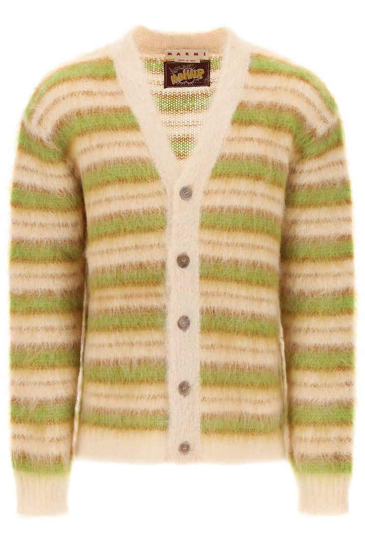 Brushed Cardigan In Striped Mohair - Marni - Men