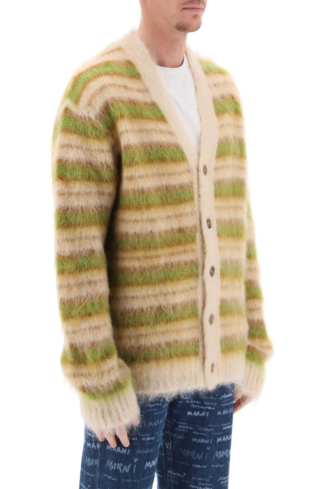 Brushed Cardigan In Striped Mohair - Marni - Men