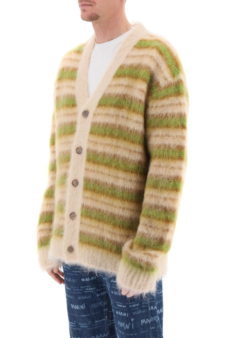 Brushed Cardigan In Striped Mohair - Marni - Men