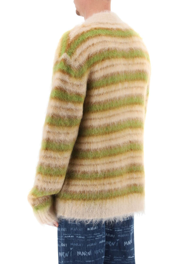 Brushed Cardigan In Striped Mohair - Marni - Men