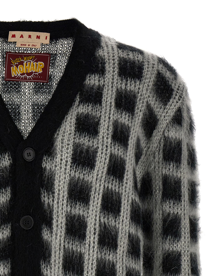 Brushed Check Fuzzy Wuzzy Sweater, Cardigans White/Black