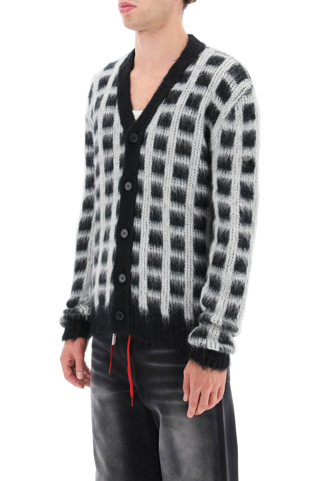 Brushed Yarn Cardigan With Check Pattern - Marni - Men