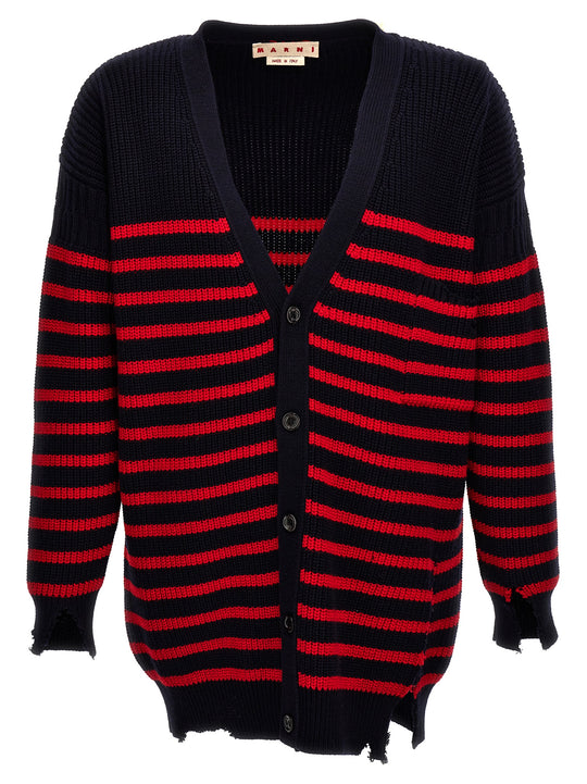 Destroyed Effect Striped Cardigan Sweaters And Cardigans Multicolor