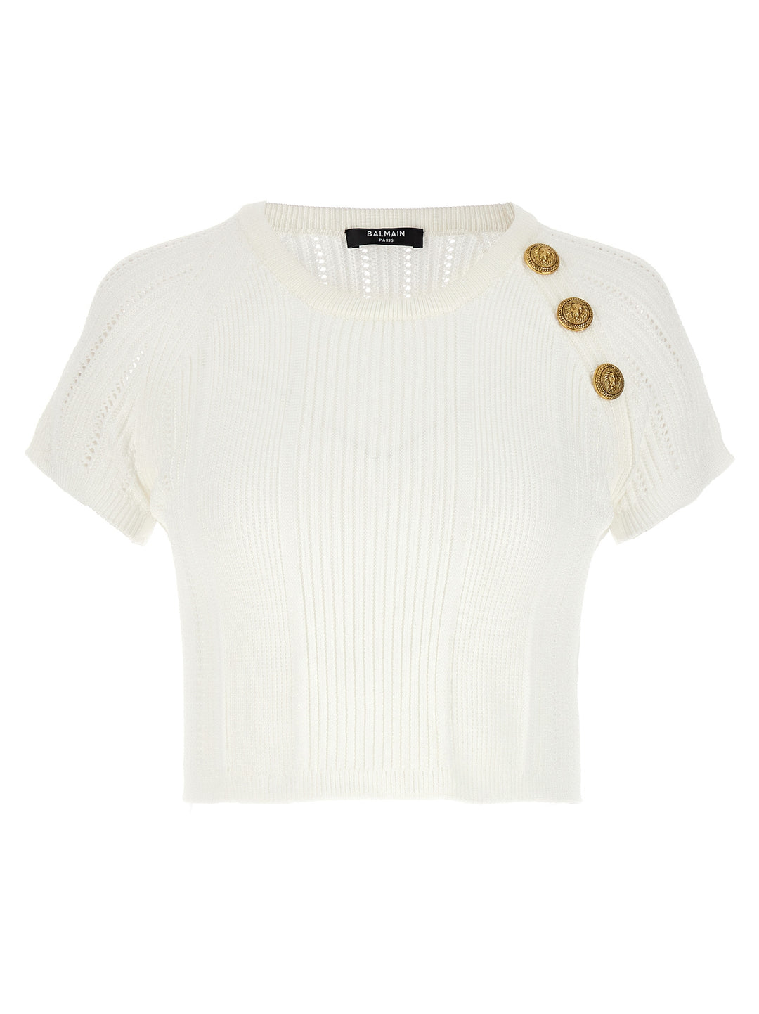 Logo Buttons Cropped Top Tops White